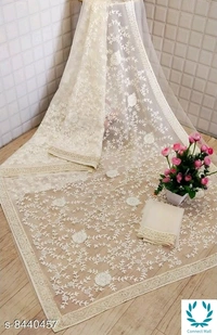 Chikankari Embroidered Net Saree - Light Pink