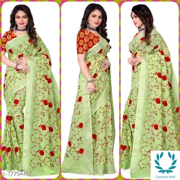 Cotton Linen Fabulous Chikankari Sarees - Light Green