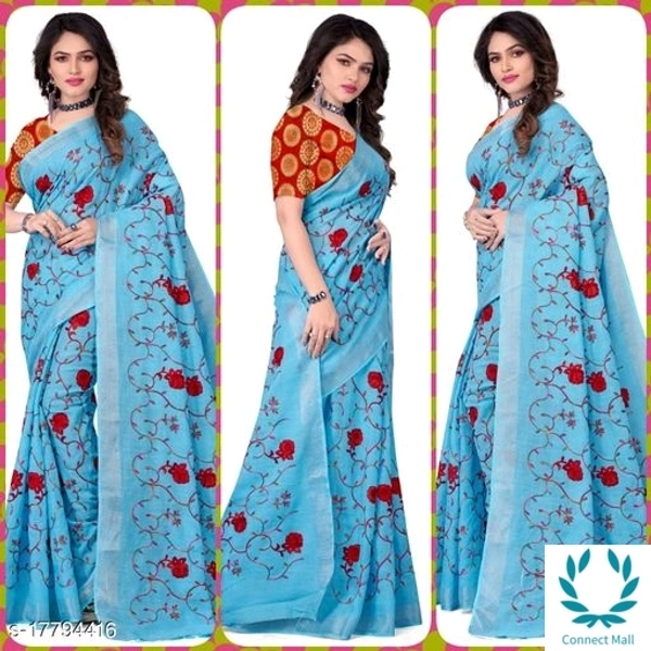 Cotton Linen Fabulous Chikankari Sarees - Light Blue