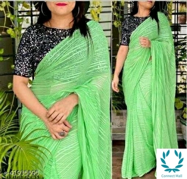 Chanderi Slik Saree With Valvet Blouse  - Light Parrot Color