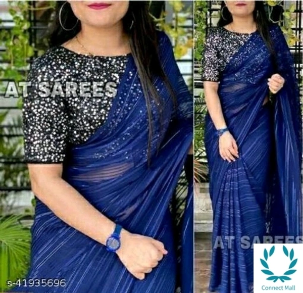 Chanderi Slik Saree With Valvet Blouse  - Blue