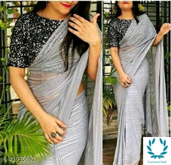 Chanderi Slik Saree With Valvet Blouse  - Gray