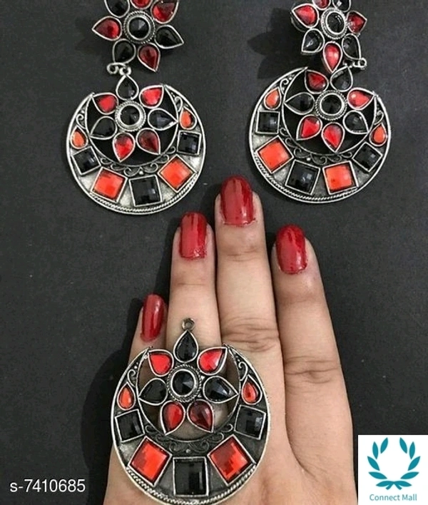 Beautiful Oxidized Earrings with Ring