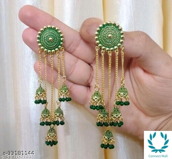 Twinkling Beautiful Earrings - Golden with Green Pearl