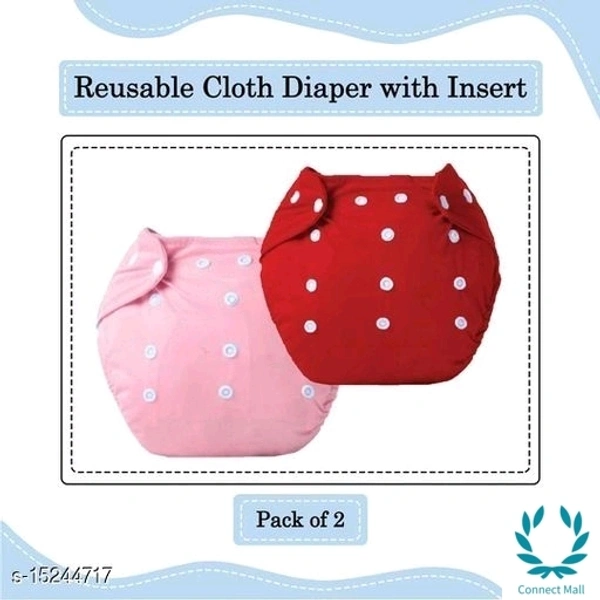 Baby Diaper - Pack of 2 Reusable Diapers - Free Size, Red & Pink