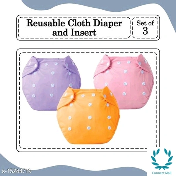 Baby Diaper - Pack of 3 Reusable Diapers - Free Size, Orange Pink & Voilet 