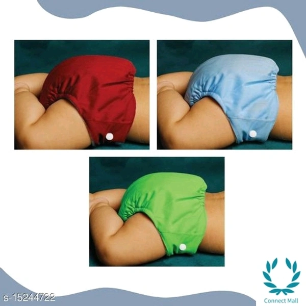Baby Diaper - Pack of 3 Reusable Diapers - Red Green and Blue, Free Size