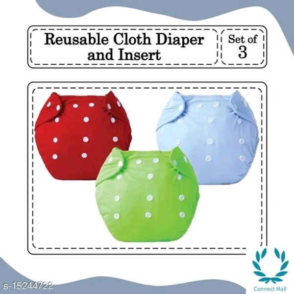 Baby Diaper - Pack of 3 Reusable Diapers - Red Green and Blue, Free Size