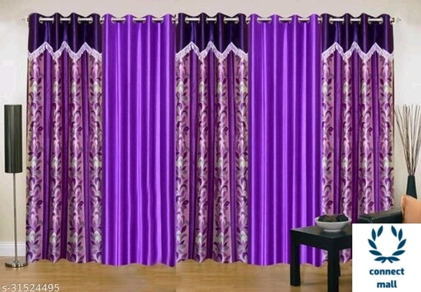 Purple Floral Designer Polyester Combo Long Door Curtains 9 Feet Pack of 6 - Pack of 5