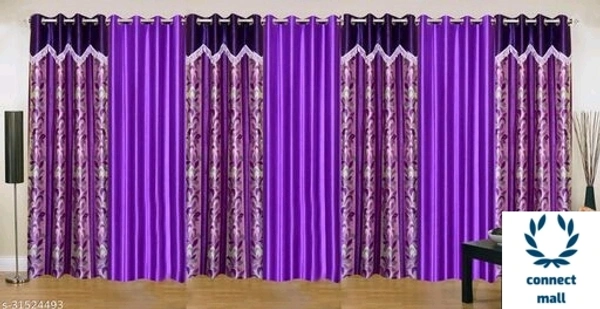Purple Floral Designer Polyester Combo Long Door Curtains 9 Feet Pack of 6 - Pack of 7