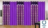 Purple Floral Designer Polyester Combo Long Door Curtains 9 Feet Pack of 6 - Pack of 7