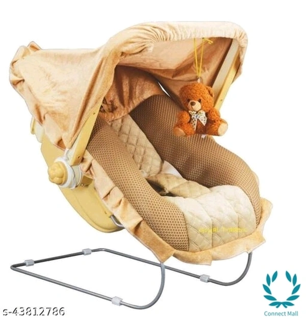 12 in 1 Musical Carry Plastic Cot/Bouncer with Mosquito Net, Storage Box and Swinging Ropes (Brown)