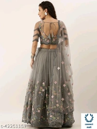 Graceful Chain-Stiched Soft Net Lahenga Choli With Dupatta  - Light Chocolat Brown, Soft Net, 3, Un-Stiched