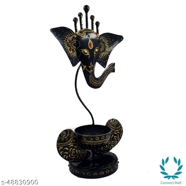 Hand Made Painted Iron painted  Decorative GaneshTea Light Candle Holder For Home Decore - Metal, pack of 1, गंध candle holder, HXB (31X17)cm