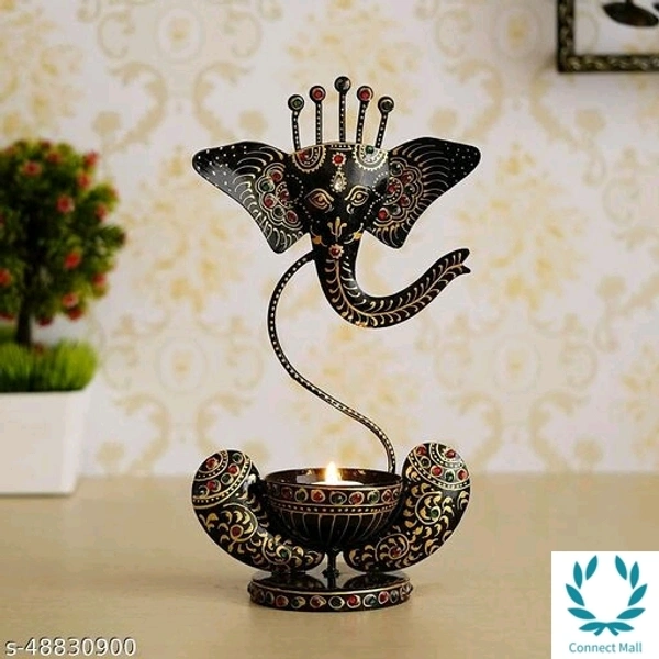 Hand Made Painted Iron painted  Decorative GaneshTea Light Candle Holder For Home Decore - Metal, pack of 1, गंध candle holder, HXB (31X17)cm