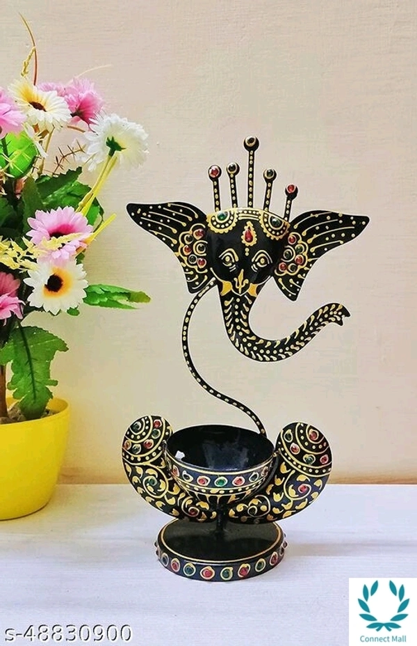 Hand Made Painted Iron painted  Decorative GaneshTea Light Candle Holder For Home Decore - Metal, pack of 1, गंध candle holder, HXB (31X17)cm