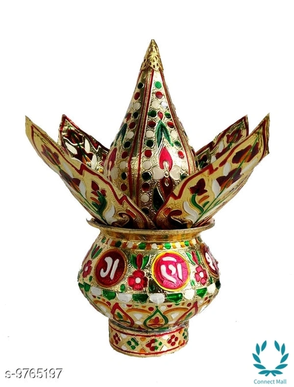 Aluminum Meenakari Work Lota Narial Patta Mangal Kalash Set (Gold_9 Inch X 5 inch) - Multicolor, Almunium Menakari, Kalash, 3