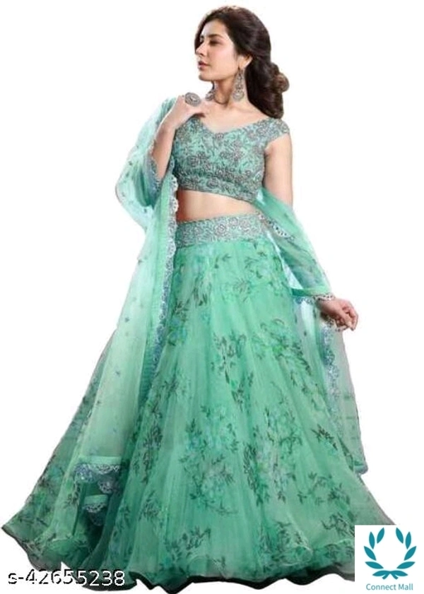 Semi Stiched Lehenga Choli Free Size - Sea Green,  Fabric Net, Multipack of 1,   Un Stiched Semi-Stiched  Free Size 