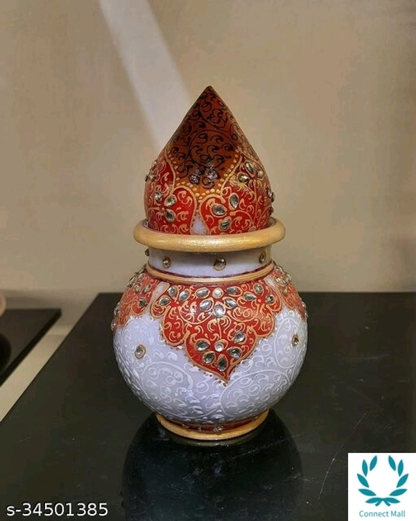 DECORATIVE White Marble Kalash With Nariyal For Karwachauth And Diwali Pooja  - Marble