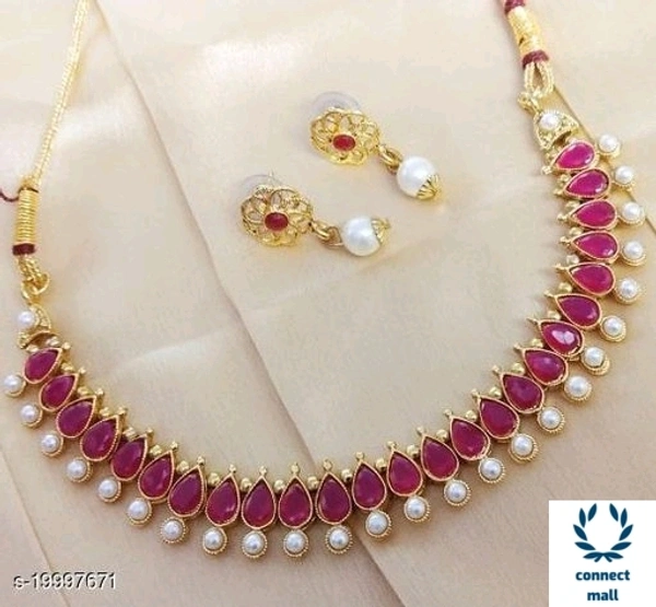  Baby Pink Cubic Zirconia  Pearl  Crystal Gold Plated Adjustzble Necklace  set with Earrings  For Women - Rose Pink, 1 set