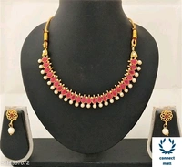  Baby Pink Cubic Zirconia  Pearl  Crystal Gold Plated Adjustzble Necklace  set with Earrings  For Women - Rose Pink, 1 set