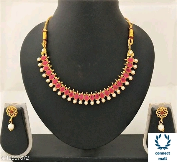  Baby Pink Cubic Zirconia  Pearl  Crystal Gold Plated Adjustzble Necklace  set with Earrings  For Women - Rose Pink, 1 set