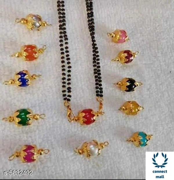 Fancy Alloy Gold plated Multicolour Pendant Adjustable  Black Beads Mangalsutra  - Multicolor , 1 set 