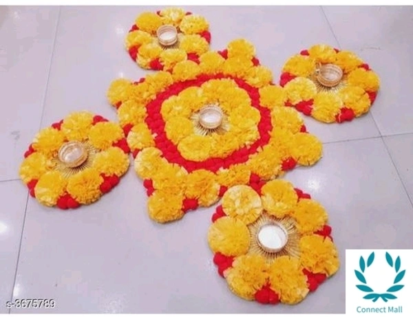 DREAM Decorative Diwali Rangoli Of Artificial Flower With Tea Light Candle 