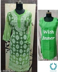 Chikankari Chifon Kurti With Inner Set - Red, L