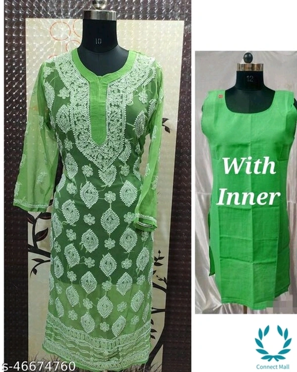 Chikankari Chifon Kurti With Inner Set - Green , XL