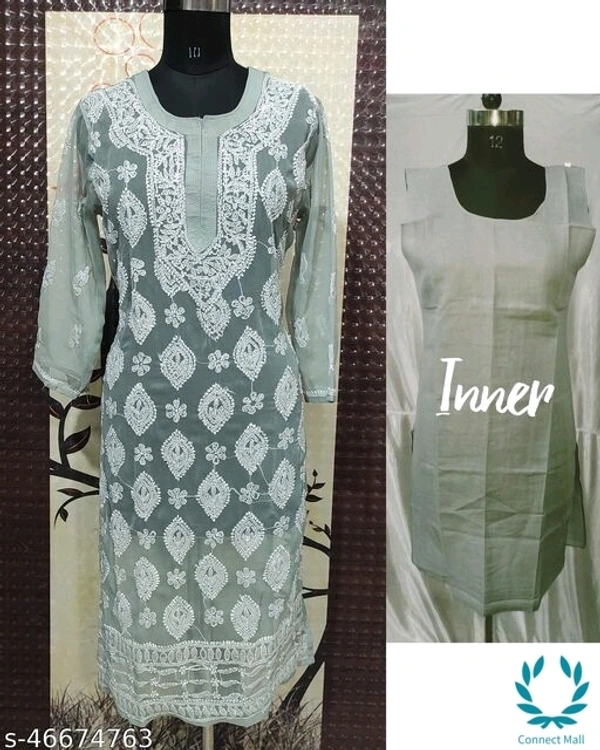 Chikankari Chifon Kurti With Inner Set - White, L