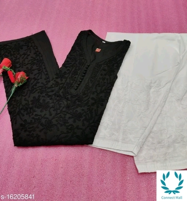 Lucknow Chikankari Kurti With Bottom - Black, L