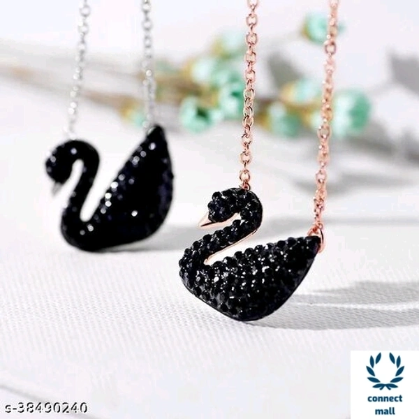 Swarovski logo Swan Gold Plated Single stand Black Beads Mangalsutra  - Black