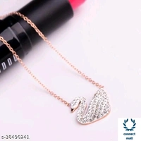 Swarovski logo Swan Gold Plated Single stand Black Beads Mangalsutra  - Black
