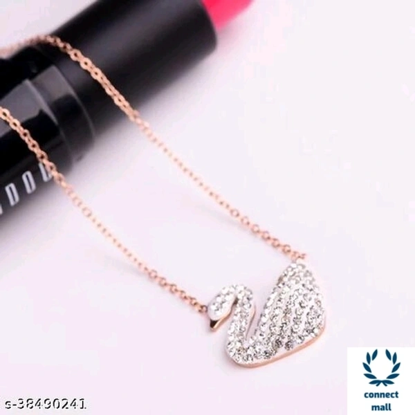 Swarovski logo Swan Gold Plated Single stand Black Beads Mangalsutra  - White