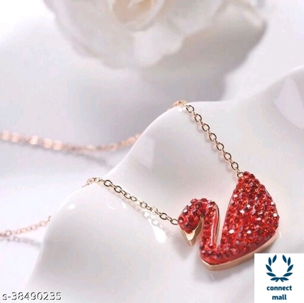 Swarovski logo Swan Gold Plated Single stand Black Beads Mangalsutra  - Red