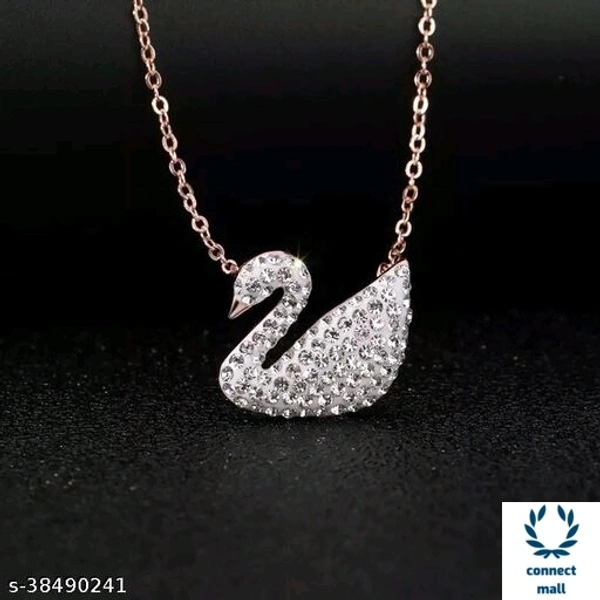 Swarovski logo Swan Gold Plated Single stand Black Beads Mangalsutra  - White