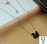 Swarovski logo Swan Gold Plated Single stand Black Beads Mangalsutra  - Black