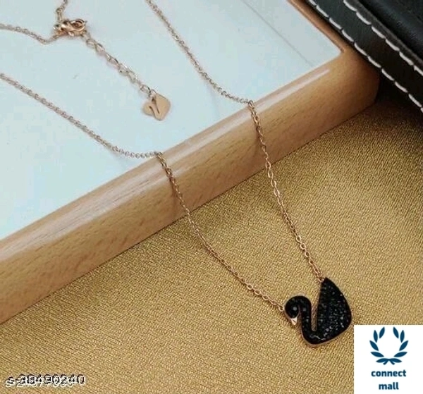 Swarovski logo Swan Gold Plated Single stand Black Beads Mangalsutra  - Black