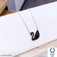 Swarovski logo Swan Gold Plated Single stand Black Beads Mangalsutra  - Black