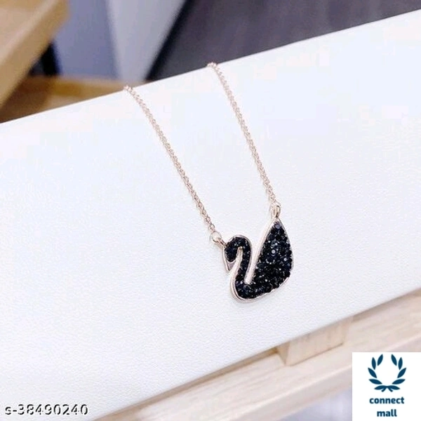 Swarovski logo Swan Gold Plated Single stand Black Beads Mangalsutra  - Black