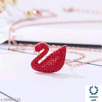 Swarovski logo Swan Gold Plated Single stand Black Beads Mangalsutra  - Black