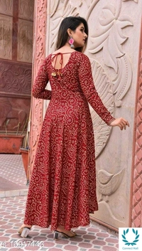 Stylish Anarkali Flora Printed  Red Color Full Sleeves Kurti - Rayon, M, Anarkali, 3, Red