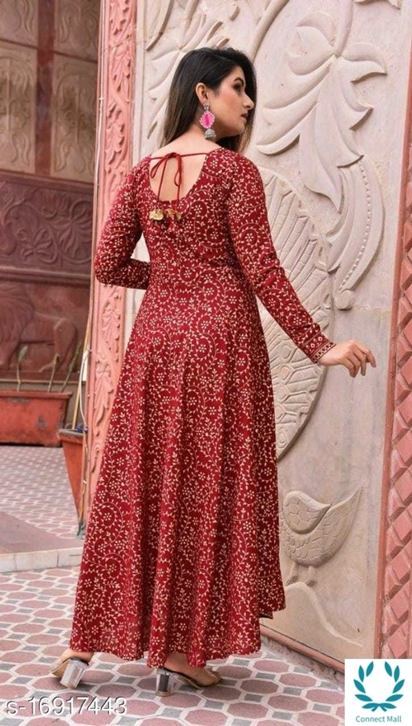 Stylish Anarkali Flora Printed  Red Color Full Sleeves Kurti - Rayon, M, Anarkali, 3, Red