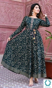 Stylish Anarkali Flora Printed  Red Color Full Sleeves Kurti - S, Anarkali, Black, Rayon