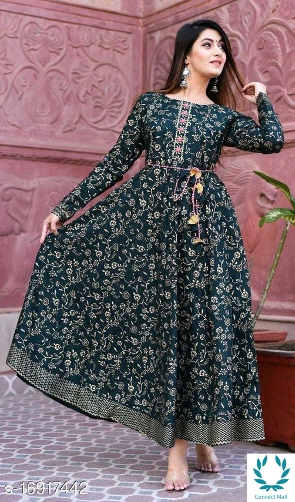 Stylish Anarkali Flora Printed  Red Color Full Sleeves Kurti - S, Anarkali, Black, Rayon