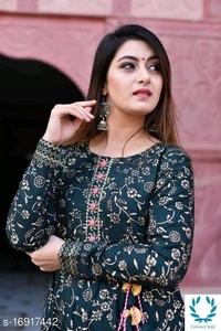 Stylish Anarkali Flora Printed  Red Color Full Sleeves Kurti - S, Anarkali, Black, Rayon