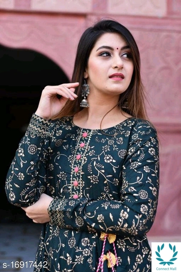Stylish Anarkali Flora Printed  Red Color Full Sleeves Kurti - S, Anarkali, Black, Rayon