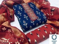 ABISHARIKA Cotton Unstiched  No Linning Salwar Suit Material with Dupatta  - Blue and Red, Cotton