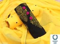 DRISHYA Plain Unstiched  Golden Yellow  Top with  Black Georgette printed Dupatta Dress Material - Pink, Crepe, 3